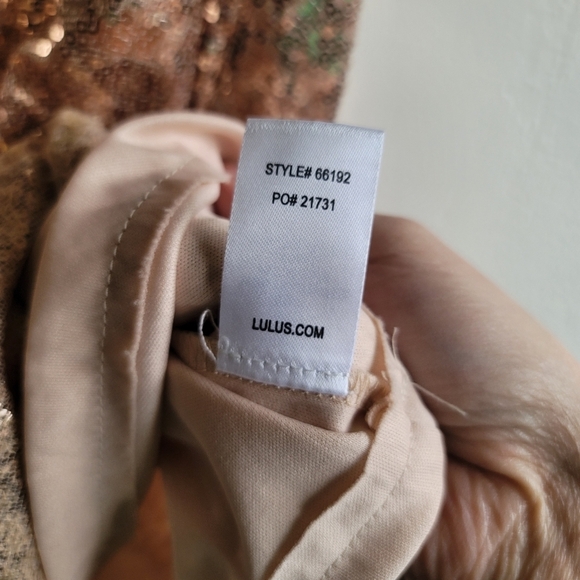 Lulu's, Rose Gold Sequin Shift Dress, Size Small - Picture 6 of 9